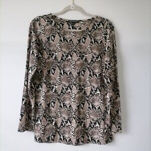 Mario Serrani Womens Brown Long Sleeve Round Neck Snake Print T Shirt Size XS